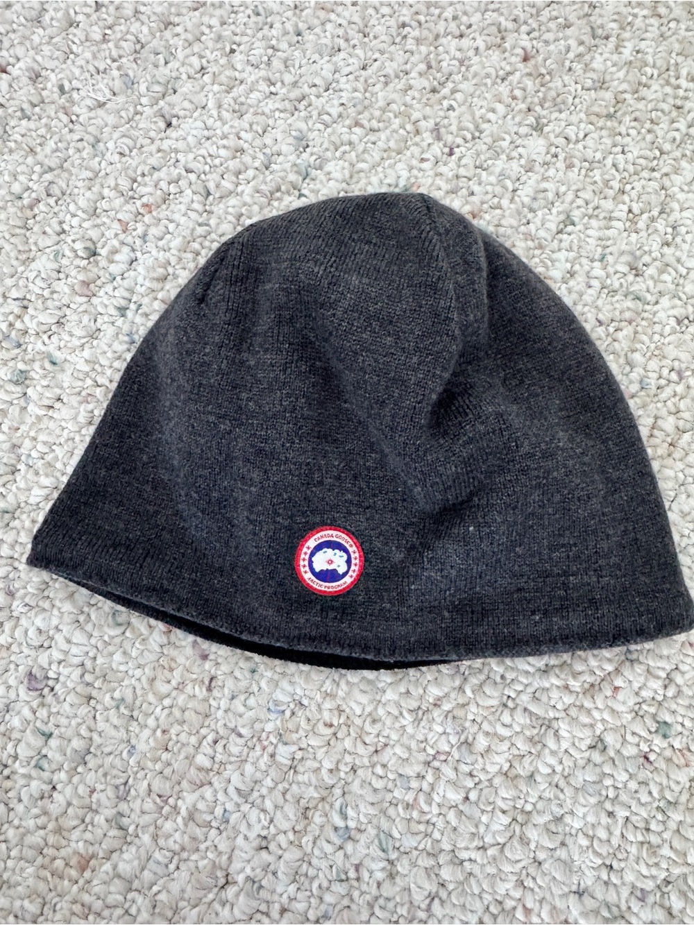 Canada Goose Dark Gray Knit Beanie with Logo Patch